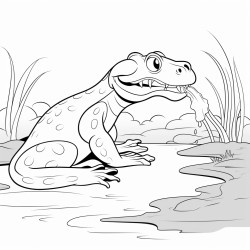 a snake eating a frog at the river