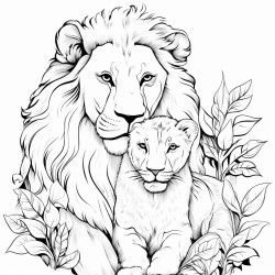 lion playing with its two baby