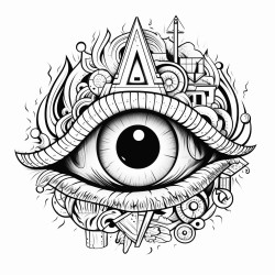 create a coloring page with the word objective turned into a create with the letter o in objective turned into an eye