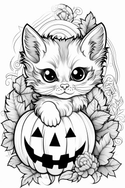 halloween kitten with pumpkin