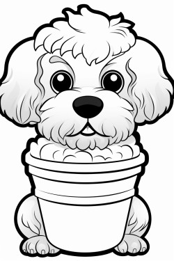 a cute golden doodle puppy eating a big bowl of ice cream