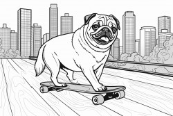 pug skateboarding through tokyo