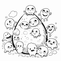 a group of friendly aliens playing hideandseek among asteroids