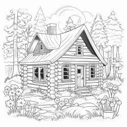 cute cosy cabins in the woods with sunshine and flowers