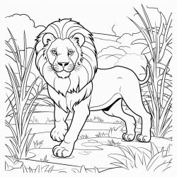 a walking lion in the jungle