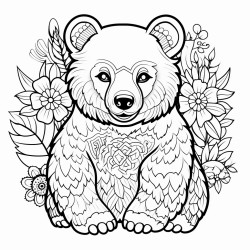 black bear with pattern inside with flowers