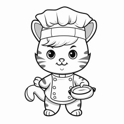 cute cat wearing a chef hat in the kitchen