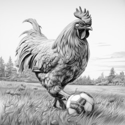 realistic chicken playing soccer