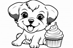 puppy eating cupcake