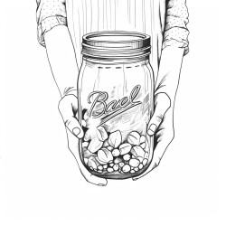 close up of a coffee in a mason jar holding by two hands