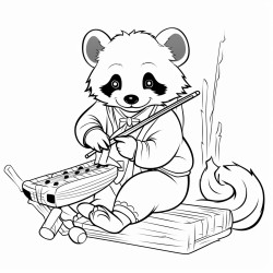 a red panda playing the instrument an erhu