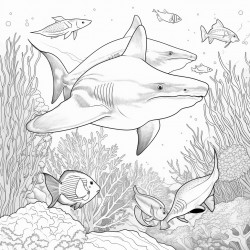 underwater reef with sharks and turtles