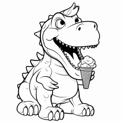 a dinosaur with a mustache eating an ice cream cone