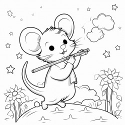 a mouse playing a flute under the moonlight