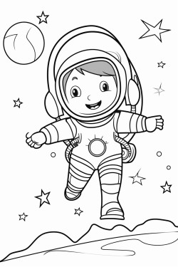 an astronaut in space on a rocket with stars and the moon