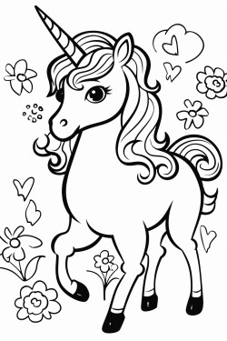 unicorn bermain di taman bersama kupu kupu