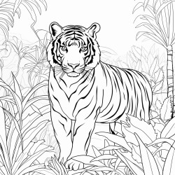 sumatran tiger  a sumatran tiger walking gracefully through a dense jungle with large tropical leaves