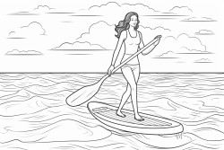 a woman paddle boarding on the sea on a sunny day