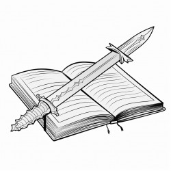 a bible being used as  a sword