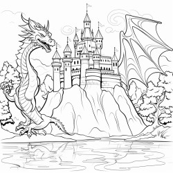 castle in the forest with a dragon