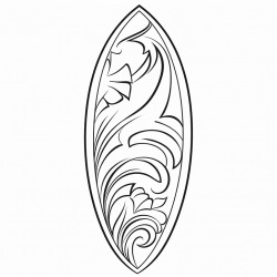 create a coloring page featuring a simple and boldlined image of a surf board with groovy style suitable for coloring