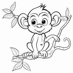 cute cartoon baby monkey in tree