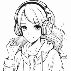 teen girl  with headphones and cute top
