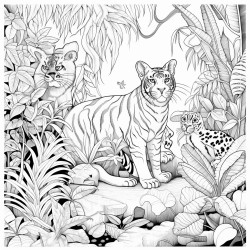 jungle cats playing in a magical forest