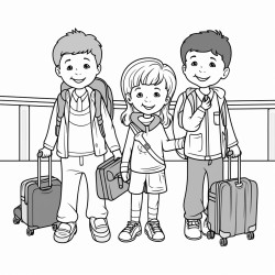 3 kids in an airport