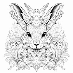 a blacknaped hare with intricate pattern inside of it no color no shading medium line