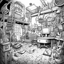 trippy room full of junk