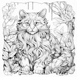 a beautiful but disheveled cat in a magical forest