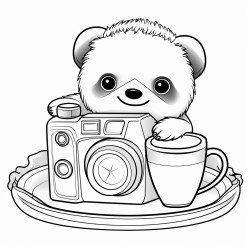 cute sloth in a teacup vintage camera
