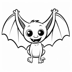 a simple bat flying with its wings spread wide smiling