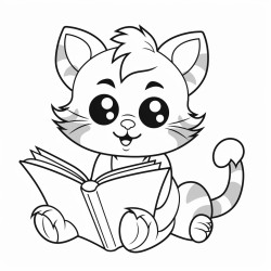 nonoline kitty cat reading a book bold lines