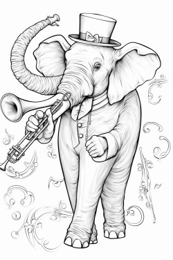 elephant in elegant suit playing trombone