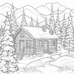 A cozy cabin in a snowy forest