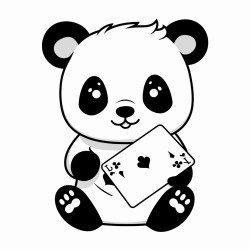 baby panda holding playing card 7 spade