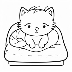 a cat resting on a cushion happily