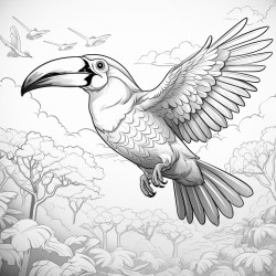 toucan flying in the riainforest
