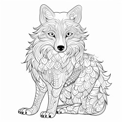 an arctic fox with intricate patterns inside its body no shading or colouring with thick lines