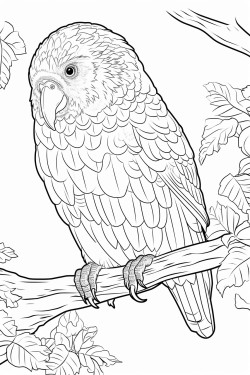 kakapo perched on a branch with its vibrant green feathers and fluffy body set against a backdrop of new zealand forest