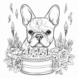 french bulldog with cake
