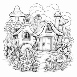 cute cosy cabins in the woods with sunshine and flowers