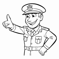 security officer smiling and pointing at an airplane