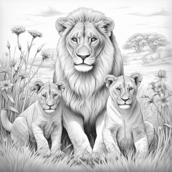 a lion and his family