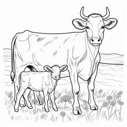 cow calf par in grass field