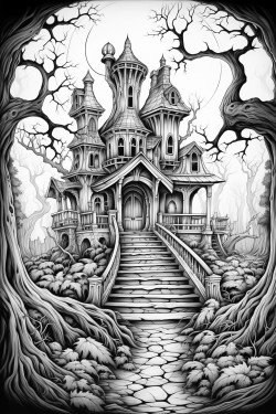 haunted house with ghosts