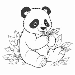 panda sitting and eating leaves