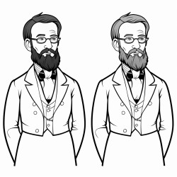 empty bearded male character with glasses dressed like in the 19th century 2 almost same pictures to find differences